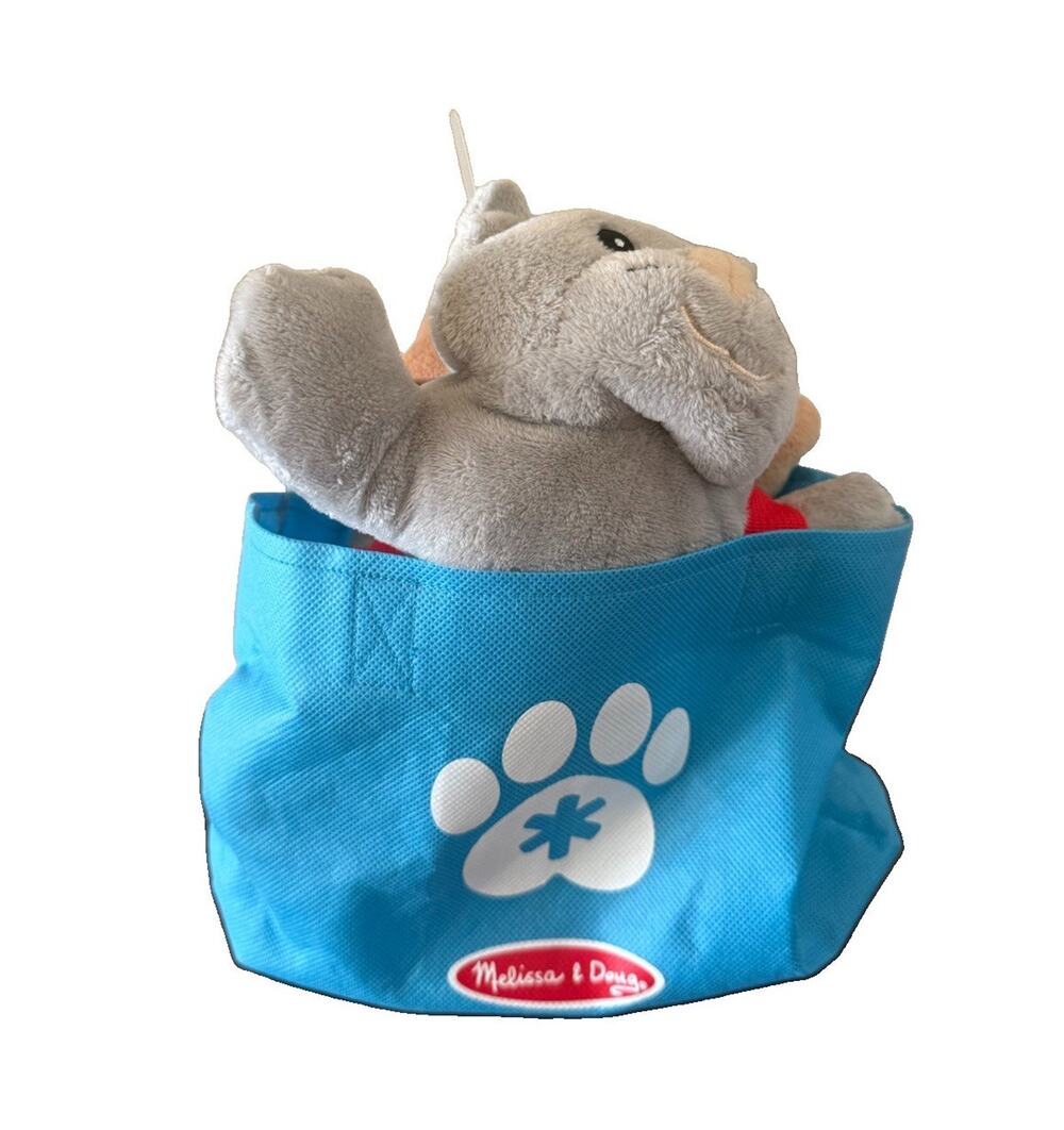 Melissa & Doug Plush Cat & Dog Vet Pets Stuffed Animal Set Blue Tote Bag